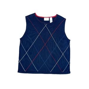 Liz Clairborne  Golf Sweater Vest Women's Size Large Navy‎ Red Argyle Sleeveless